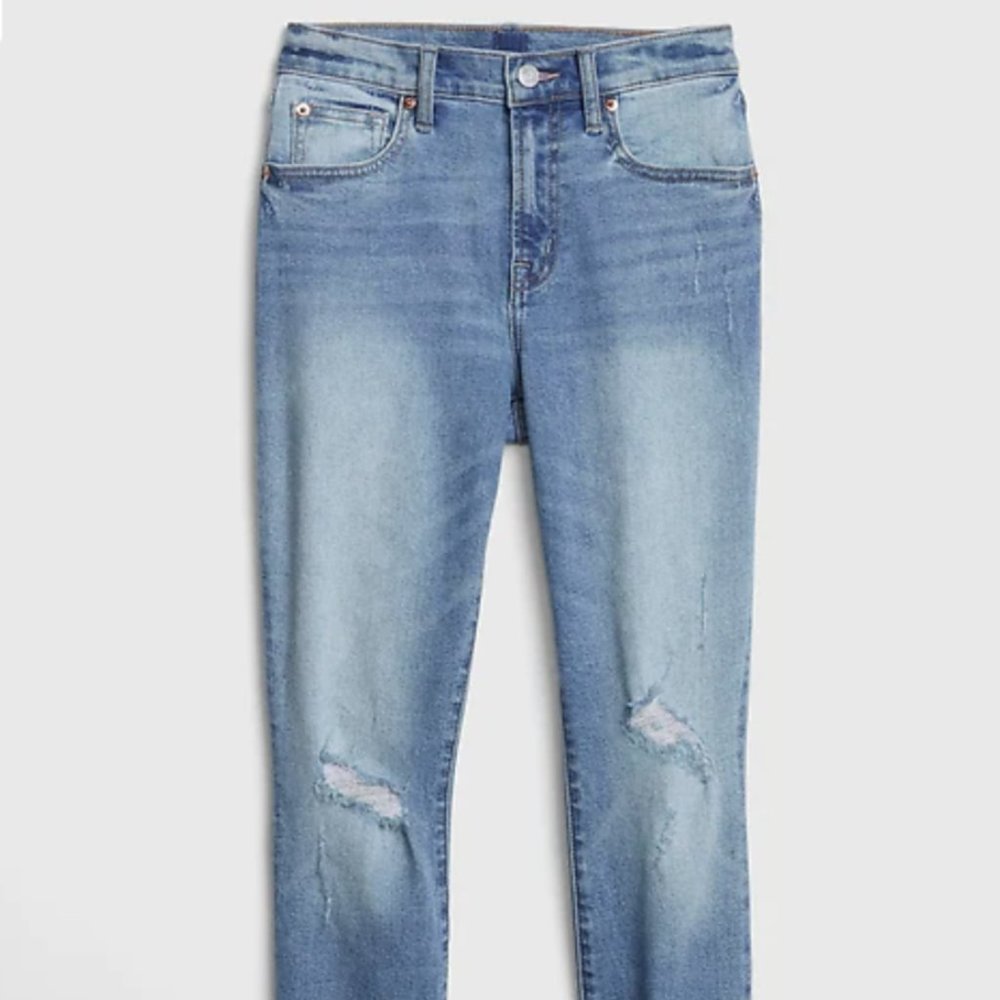 Mid Rise Distressed True Skinny Ankle Jeans
